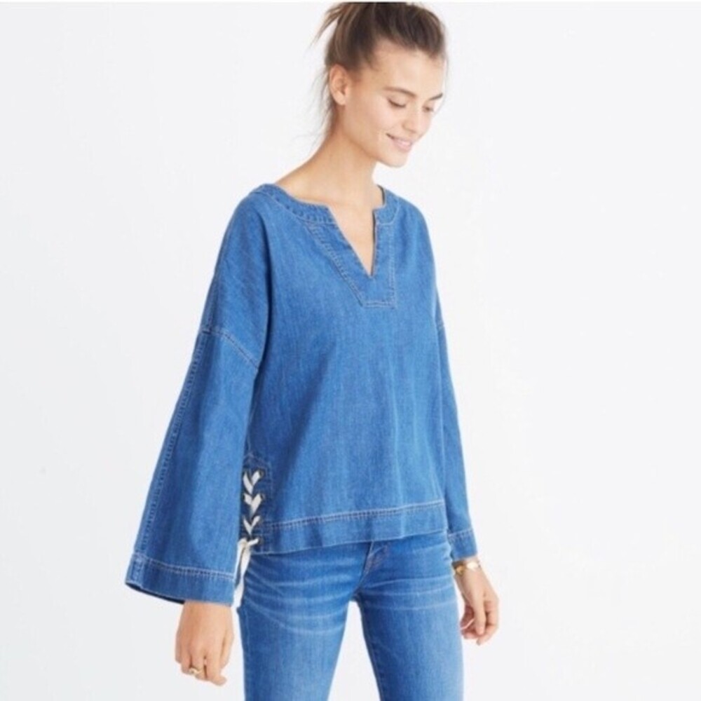 Madewell Lace-Up Denim Top Size Medium Nautical Summer Vacation